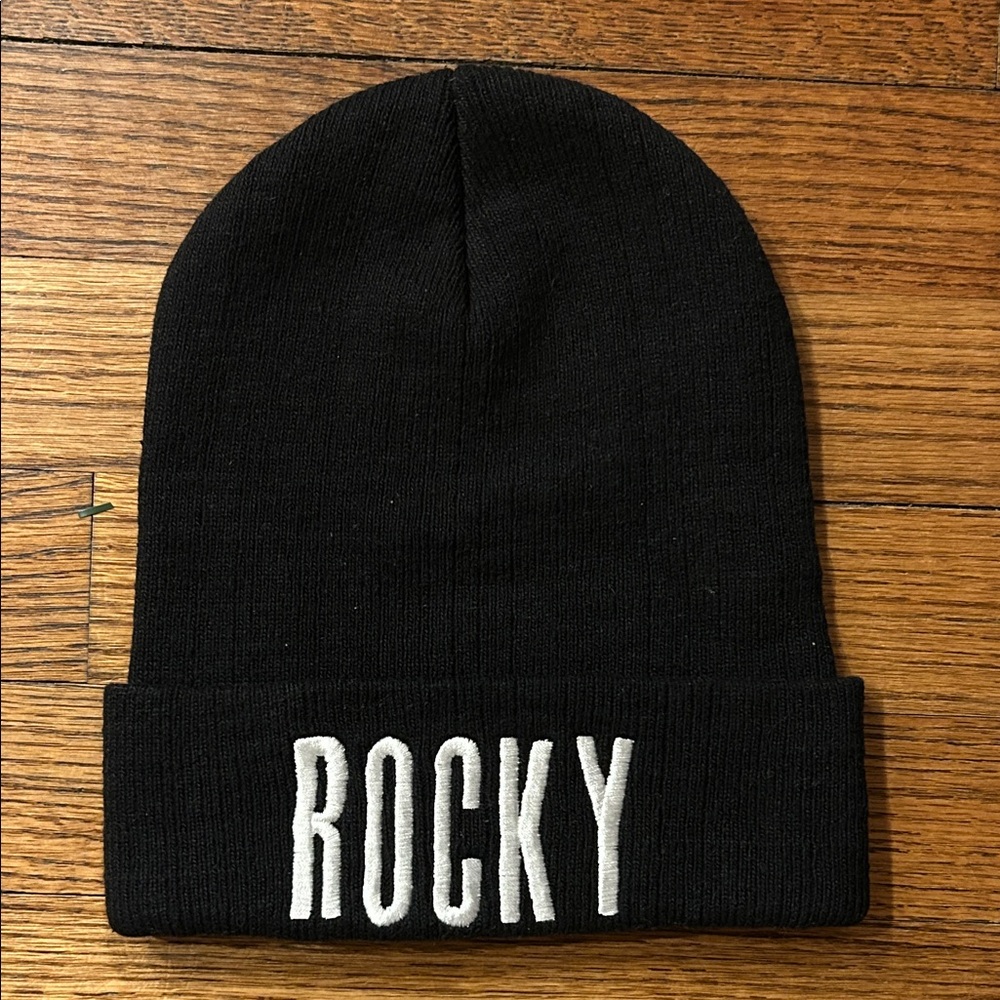 Black Embroidered ROCKY Beanie/Winter Hat